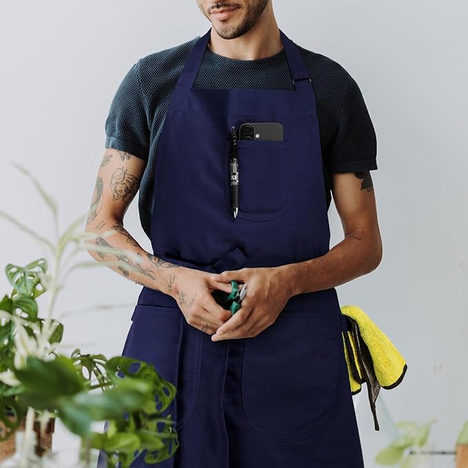 Unisex Apron with Pockets for Cooking, Salon & Art - 100% Cotton Adult Kitchen, Chef, Stylist Apron