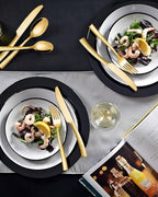 EUIRIO Hammered Gold Silverware Set, 48-Piece Stainless Steel Flatware Set for 8, Shiny Gold Utensils Cutlery for Home Hotel, Forks, Spoons and Knives Set, Dishwasher Safe