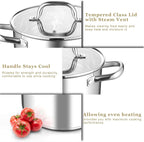 Leonyo Small Stock Pot, 4 Quart StockPot with Visible Lid for Soup Pasta Vegetable, 18/10 Stainless Steel Cooking Pasta Soup Pot for Induction Ceramic Gas Stoves, Tri-Ply Bottom & Dishwasher Safe