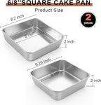LIANYU 6/8 Inch Square Baking Cake Pan, Stainless Steel Brownie Bread Cake Molds, Square Bakeware for Lasagna Pie, Oven & Dishwasher Safe