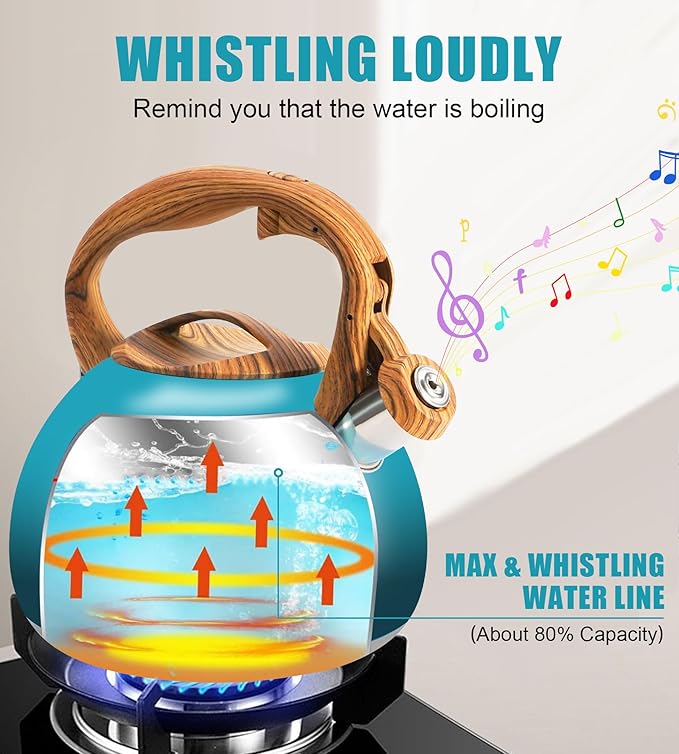 Tea Kettle, Stainless Steel Whistling Tea Kettle,3.2Qt Tea Pot for Stove with Cool Handle,Strong and Durable (Dark Green Gradient)