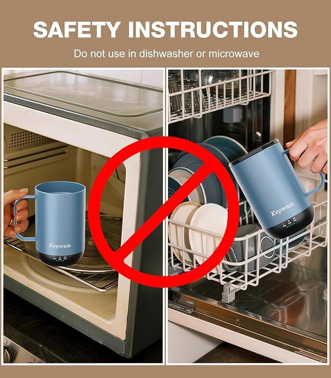 Self-Heating Coffee Mug T1-16oz, Fast Heating Rechargeable Heated Coffee Mug, Smart Mug with App & Button Control, Ideal Gift for Coffee Lovers & Hot Drink Enthusiasts