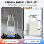 Netany 2 Pack 1.2 Liters/40 oz Small Square Glass Pitcher with Lid and Handle for Fridge, Iced Tea and Coffee Carafe Storage Container, Resistant to Hot and Cold Borosilicate Jug