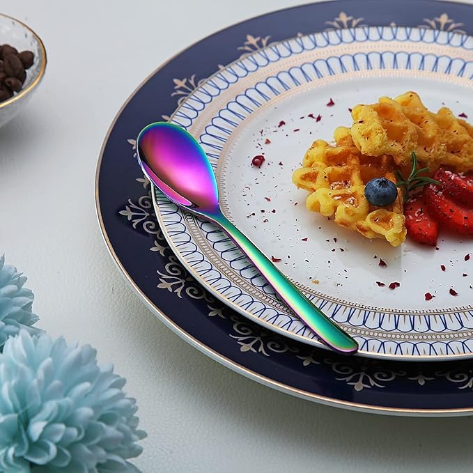 Rainbow Demitasse Espresso Spoons, 5.5'' Mini Coffee Spoons, Set of 6, Stainless Steel, Dishwasher Safe