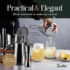 Barillio Black Bartender Kit – 23-Piece Stainless-Steel Cocktail Shaker Set with Premium African Mahogany Stand | Martini Barware Mixing Tools for Home Bartending | Gift Set