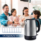 Electric Kettle, 1.7 Liter Stainless Steel Tea Kettle with Blue LED Light, Fast Heating Countertop Tea Maker Hot Water Boiler with Auto Shut-Off & Boil Dry Protection, Black