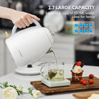 BUYDEEM K640 Stainless Steel Electric Tea Kettle with Auto Shut-Off and Boil Dry Protection, 1.7 Liter Cordless Hot Water Boiler with Swivel Base, 1440W, Arctic White