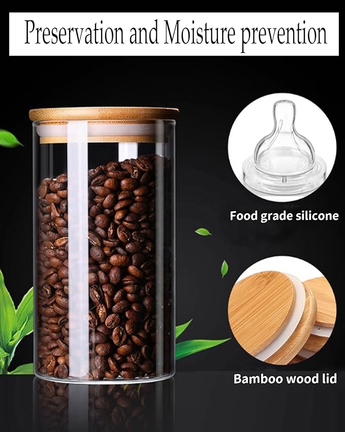 Round Glass Jars with Bamboo Lids [16oz+31oz], Glass Canisters with Airtight Lids, Glass Food Storage Containers for Pasta, Cereal, Flour, Sugar, Best for Kitchen & Pantry
