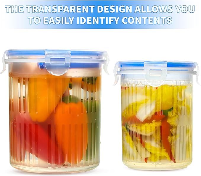 Pickle Jar with Strainer, Pickle Container with Strainer Jalapeno Container Pickle Storage Containers 2 Pcs (24 oz & 45 oz)