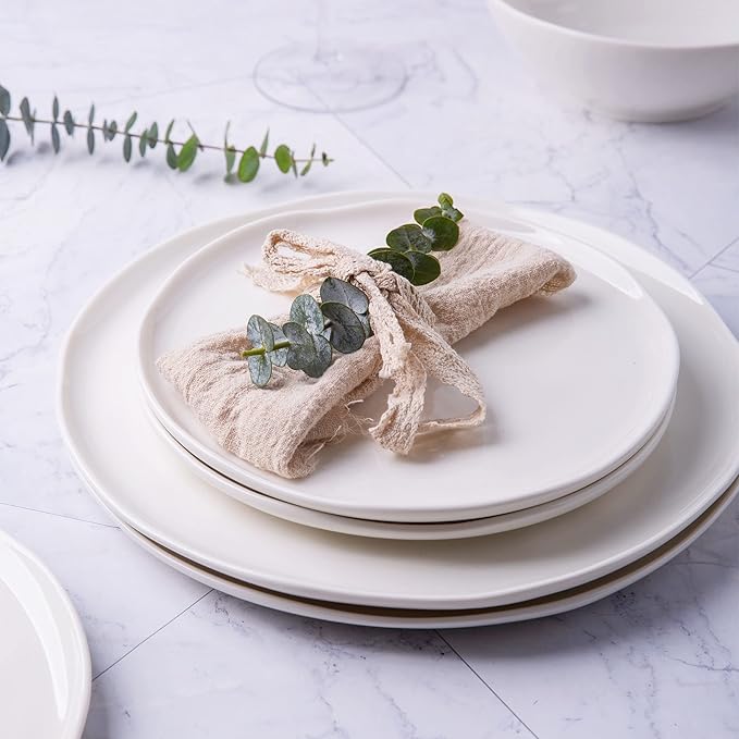 LERATIO Ceramic Plates,8.0 inch Salad Plates Set of 6,Handmade Porcelain Plates for kitchen with Wavy Edge,Microwave & Dishwasher & Oven Safe,Light weight & Scratch Resistant Dishes-White