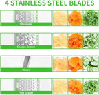 LHS Mandoline Slicer, 4 Sharp Stainless Steel Blades with Food Storage Container — Kitchen Tools for Cheese, Chocolate, Vegetables& Fruits - Dishwasher Safe