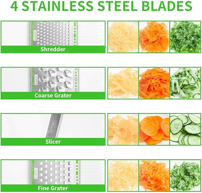 LHS Mandoline Slicer, 4 Sharp Stainless Steel Blades with Food Storage Container — Kitchen Tools for Cheese, Chocolate, Vegetables& Fruits - Dishwasher Safe