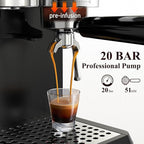 Espresso Machine with Grinder, 20Bar Expresso Coffee Machines with Milk Frother, Professional Compact Stainless Steel Coffee Maker for Espresso, Latte & Cappuccino, Perfect for Home Use