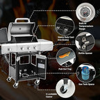 3-Burner Propane Gas BBQ Grill with Side Burner, 40,500 BTU Stainless Steel Gas Grill for Outdoor, Camping, Barbecue Grilling Backyard Cooking (3+1 bumer no cover)