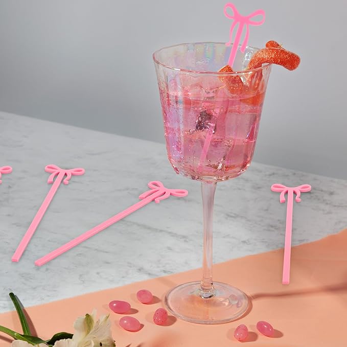 60Pcs Coquette Bow Acrylic Drink Stirrers Pink Cocktail Stick Cocktail Coffee Drink Stirrers Lolipop Stick for Coquette Birthday Party Girly Ribbon Bachelorette Party Bridal Wedding Decor