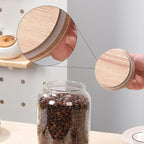 WHJY 2 pack 1/2 Gallon Glass Jars with Wood Lids Flour Sugar Storage Containers for Kitchen Pantry Large Airtight Clear Canister for Coffee Bean Snacks Dried Goods