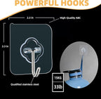 Adhesive Wall Hooks for Hanging, 50 Pack Heavy Duty Stainless Self Sticky Hooks, Waterproof and Rustproof Clear Self Adhesive Utility Hooks for Bathroom Kitchen Office Outdoor Inside Wardrobe Towel