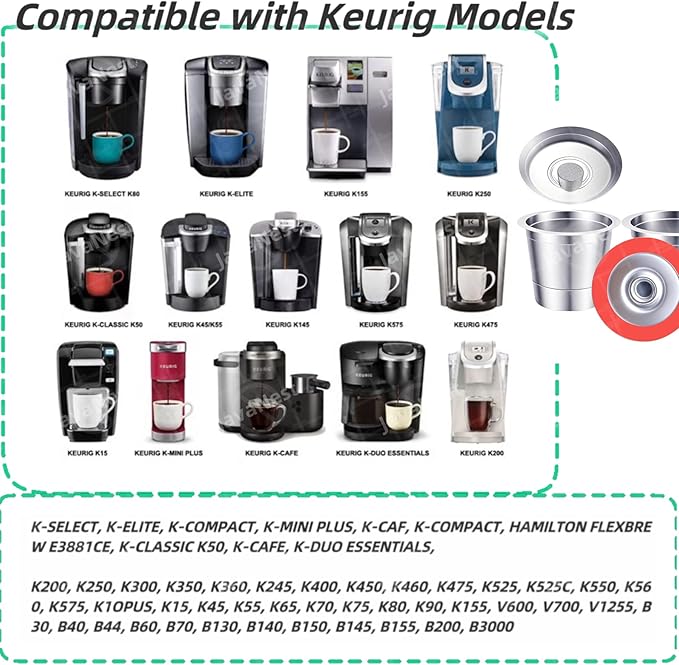 6 Pack Reusable K Cups for Keurig 2.0 & 1.0, Stainless Steel Reusable Coffee Pods for Keurig, Keurig Reusable Pods, Refillable Coffee Filter with Scoop & 6 Extra Seals, Eco-Friendly, BPA-Free