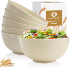 Wheat Straw Bowls 60 OZ Large Salad Bowl Set of 6, Microwave and Dishwasher Safe Plastic Serving Bowls, Unbreakable Kitchen Bowl, Big Bowls for Eating, Soup, Popcorn and Ramen (Beige)