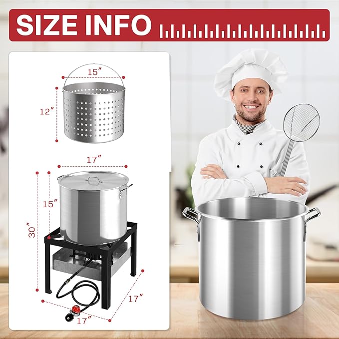 50QT Crawfish Boiler | Seafood Boiling Kit | Dustproof Cover & 12" Skimmer Included | 110,000BTU Propane Jet Burner | 0-20 PSI CSA Certified Regulator | Crab Boil Pot for Outdoor Backyard Cooking