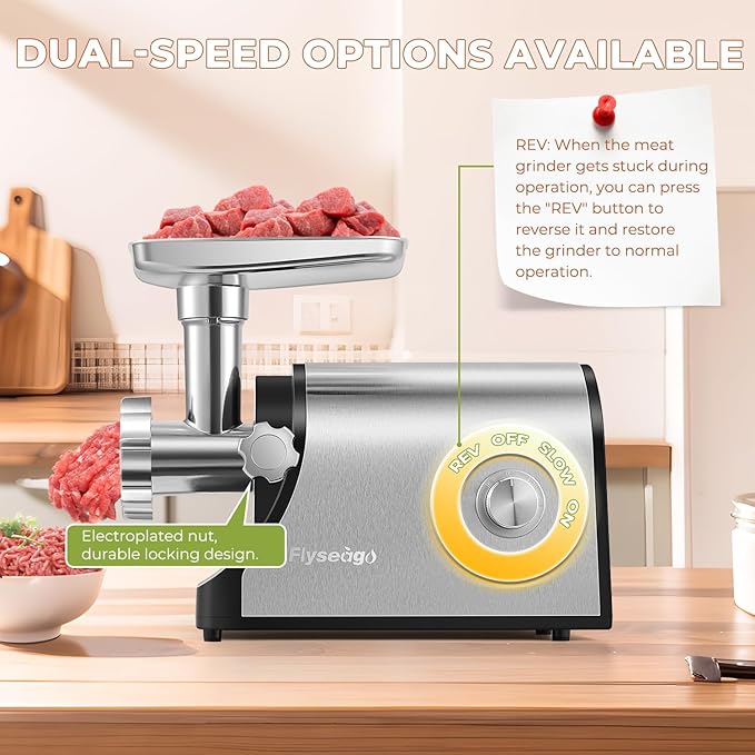 Electric Meat Grinder 3200W Heavy Duty Commercial Meat Grinders, Sausage Stuffer, Kubbe Kit with 2 Cutting Blades, 3 Grinding Plates, 3 Sausage Tubes, Metal Gearbox Meat Grinder for Home Use