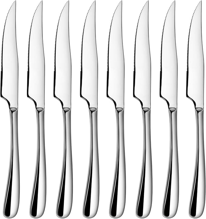 Cangshan 1027044 Rain II Series 8-Piece 420 Stainless Steel Forged Steak Knife Set in Bamboo Storage Chest