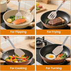 Silicone Spatulas Turners, Solid & Slotted Silicone Spatula Set, Non Stick Turners,Ailsoes Heat Resistant BPA Free Rubber Spatulas for Fish, Eggs, Pancakes, WOK，2 Pack (Black)