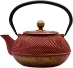 Cast Iron Teapot Tea Kettle with Stainless Steel Infuser for Stovetop Safe Coated with Enameled Interior Japanese Red Tetsubin for Loose Tea(30.4oz/900ml)