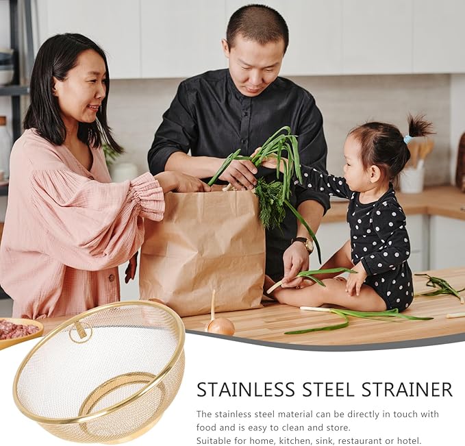 Vegetables Mesh Strainer Stainless Steel Mesh Colander Kitchen Fine Mesh Strainer Bowl Straining Screen Basket Drainer (18X18CM) Metal Food Strainer