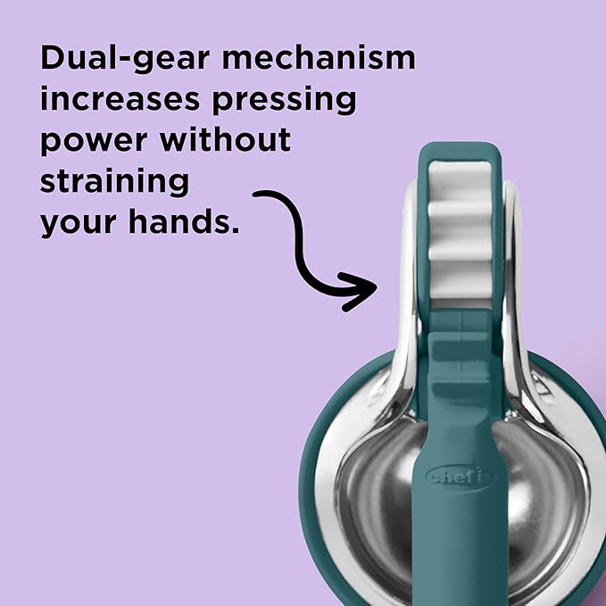 Chef'n FreshForce Lemon Squeezer Citrus Juicer, Handheld Manual Press with Dual-Gear Mechanism for Max Juice Extraction, Collard Green