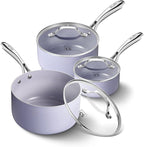 KOCH SYSTEME CS Nonstick Sauce Pan with Lid 1QT & 2QT & 3QT, 6pcs Nonstick Saucepan Set with Cool-Touch Handles, Sauce Pot Set with Ceramic Coating, Induction Compatible Sauce Pan, Oven Safe, Purple