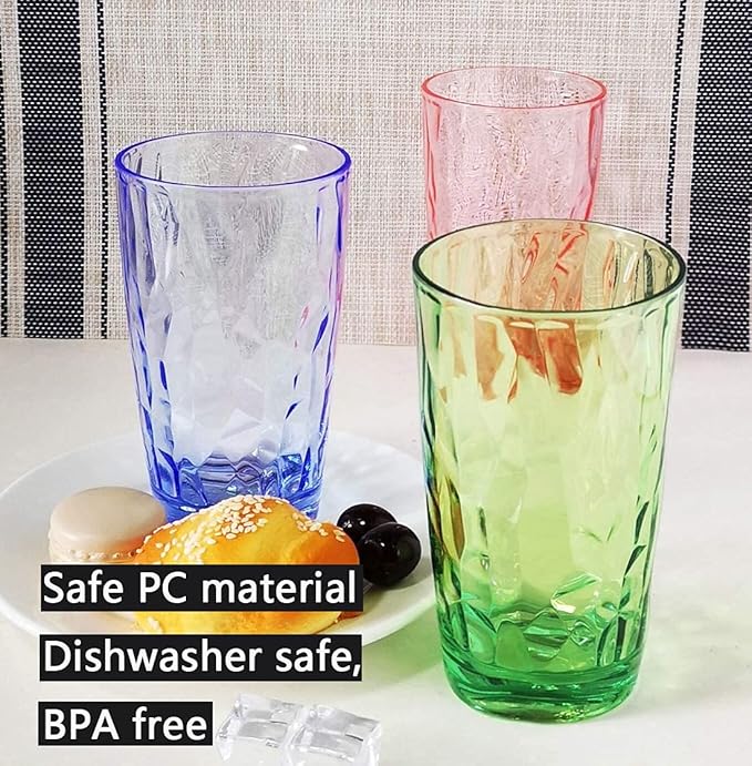 15Oz Unbreakable Tritan Drinking Glasses Shatterproof Acrylic Glasses Drinkware BPA Free Hard Plastic Cups Reusable Kitchen Water Glasses Drinking Set of 8 (4 Colors)