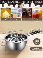 Artcome 304 Stainless Steel Melting Pot Set with Dual-Handles, Silicone Spatula & Spoon, 2600ml Pot & 1200ml Melting Bowl, Heat-Resistant Silicone Handles, Perfect for Melting Chocolate, Butter