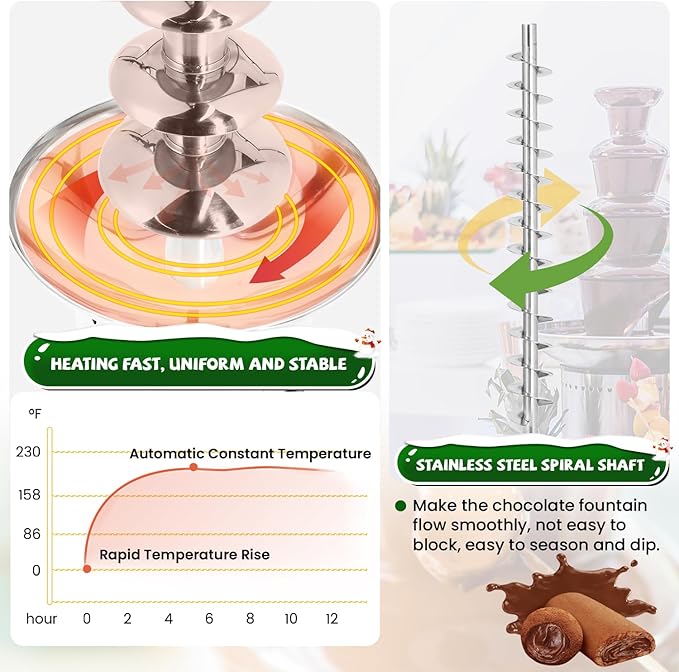 Commercial Chocolate Fountain 5 Tiers 13.2 Lbs Nacho Cheese Fountain Stainless Steel Hot Fondue Fountain Machine for Bakery, Party, Gathering, Wedding, Rental, Knob Control