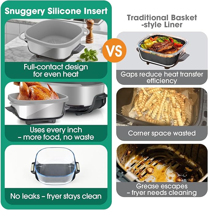 Silicone Air Fryer Liners for Ninja FN101GY Crispi Glass Basket – 4QT 6QT Reusable Nonstick Containers with Heat Mat and Oil Brush