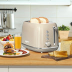 2 Slice Stainless Steel Toaster Retro with 6 Bread Shade Settings, Bagel, Cancel, Defrost Function, 2 Slice Toaster with Extra Wide Slot, Removable Crumb Tray, Tauge