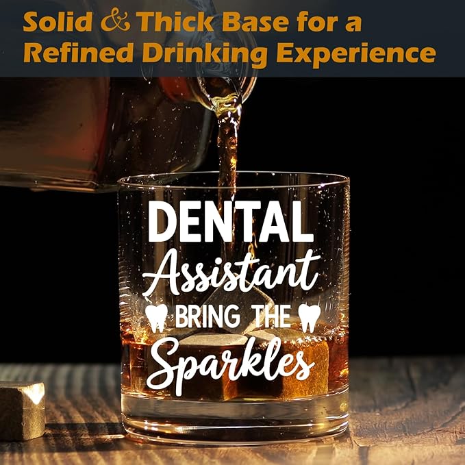 kunlisa Dental Assistant Gifts Whiskey Glasses, Dental Gifts for Women Men, Dentist Gift 10 oz Drinking Rocks Glasses for Women Men Whisky Cocktail Scotch Bourbon Liquor