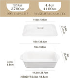 MALACASA 4.4 Quart Baking Dish With Lid, Porcelain Casserole dish with Lid, 13 x 9 Lasagna Pan Deep with Lid, Rectangular Bakeware With Handle, Microwave, Oven Safe, White, Series BAKE