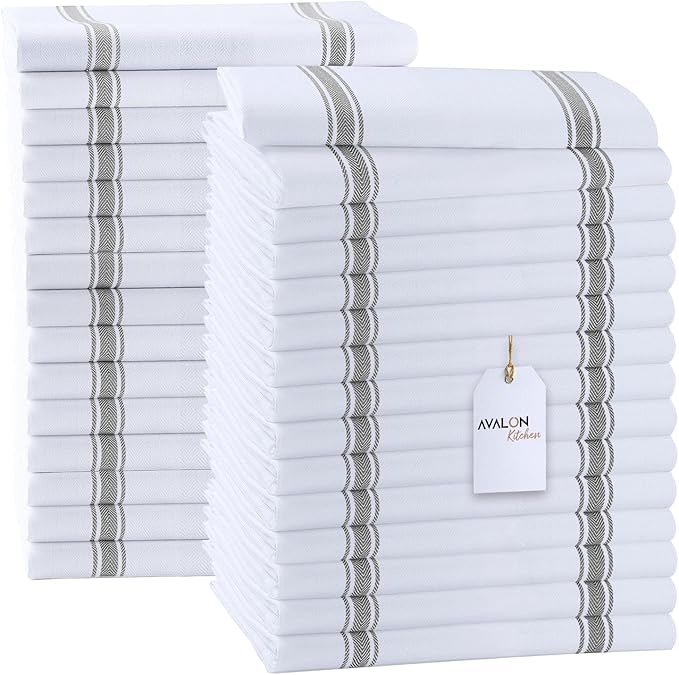 Dish Towels Set (Value Pack of 30) Size 15x25 Inch, 100% Cotton Soft & Absorbent Linen Kitchen Towels, Tea Towels, Reusable Cleaning Cloths for Household Cleaning (Grey)