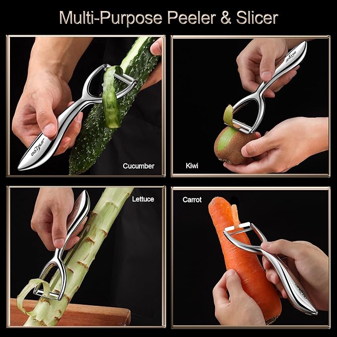 Vegetable Peeler Stainless Steel, Premium Potato Peelers for Kitchen, Ultra Sharp Veggie Fruit Peeler, Carrot Peeler Ergonomic Non-Slip Handle Y Peelers - 5 Years Warranty (Serrated + Plain)