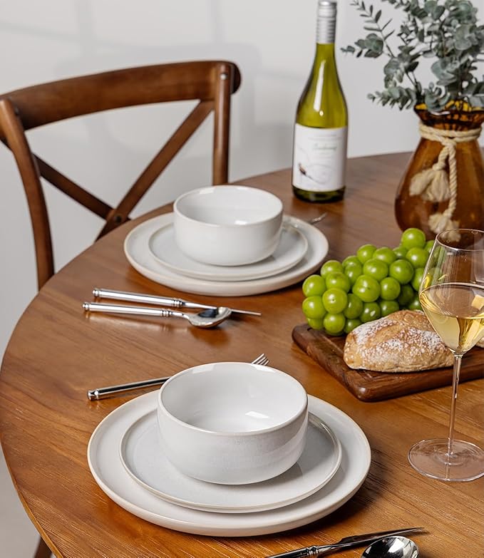 TheTerra Ceramic Dinnerware Sets for 4, 12 Pieces Handmade Reactive Glaze Plates and Bowls Set, Scratch Resistant Dish Set, Oven & Microwave & Dishwasher Safe
