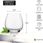 Stemless Wine Glasses Set of 4, 15oz Red & White Wine Glasses for Daily Use, Wedding, Birthdays, Housewarming Gift, Hosting, Home Bar, Evening Party(Clear)