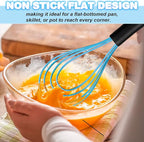 Anaeat Silicone Kitchen Whisk Set of 4, Perfect for Non-Stick Cookware, Milk and Egg Beater Blender for Whisking, Cooking, Baking, Beating - 11'' Flat Whisk and 8.5''+10.5''+12'' Balloon Whisks (Blue)