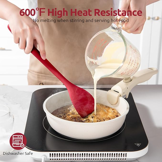 600ºF Heat Resistant Silicone Spoon: U-Taste 13.3in Solid Kitchen Cooking Spoon, Nonstick Food Grade Large & Long Soup Rubber Utensil for Mixing, Serving, Stirring, Basting, for Pot Cookware (Red)