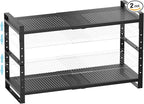 Expandable Spice Rack, Stackable Metal Pantry Storage Shelves Stand, Adjustable Height Cabinet Shelf Organizer Racks(2PACKS/BLACK,LARGE)