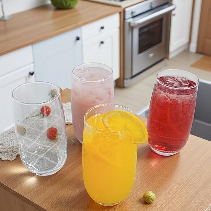 16.9 oz Drinking Glasses, Water Cocktail Glasses, Glasses Drinking Set of 4, Highball Glasses Drinking, Glassware Glass Cups Set for Ice Coffee,Mojito,Juice