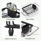 Expandable Dish Drying Rack Over The Sink, Adjustable Dish Rack in Sink, Rustproof Dish Drainer for Kitchen Counter, Dish Strainer with Utensil Holder, Standard Size