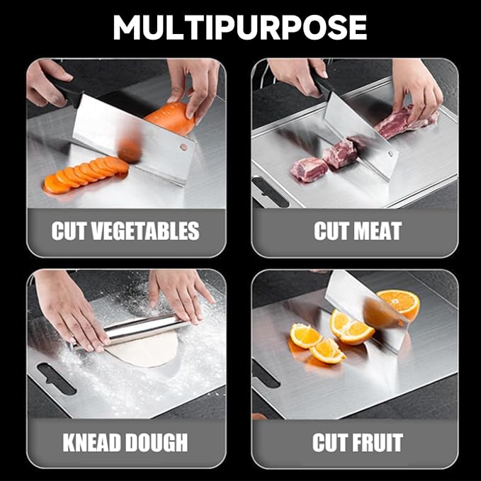 2025 New 100% Pure Titanium Cutting Board with Grooves, Double Sided Chopping Board, Meat, Fruit and Vegetable Cutting Board, Dishwasher Safe (10 * 14 IN)