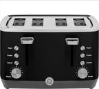 GE 4 Slice Toaster | Extra Wide Slots for Bagels, Breads, Waffles & More | 7 Shade Options | Countertop Kitchen Essentials | 1500 watt, Black