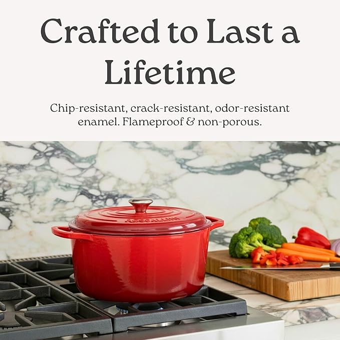 Signature Enameled Cast Iron Oval Dutch Oven | Non-Stick Serving Pot with Tight Fitting Lid for Perfect Roasting, Baking, Sauteing, and Bread Making | 15.5Q [Ocean Blue]